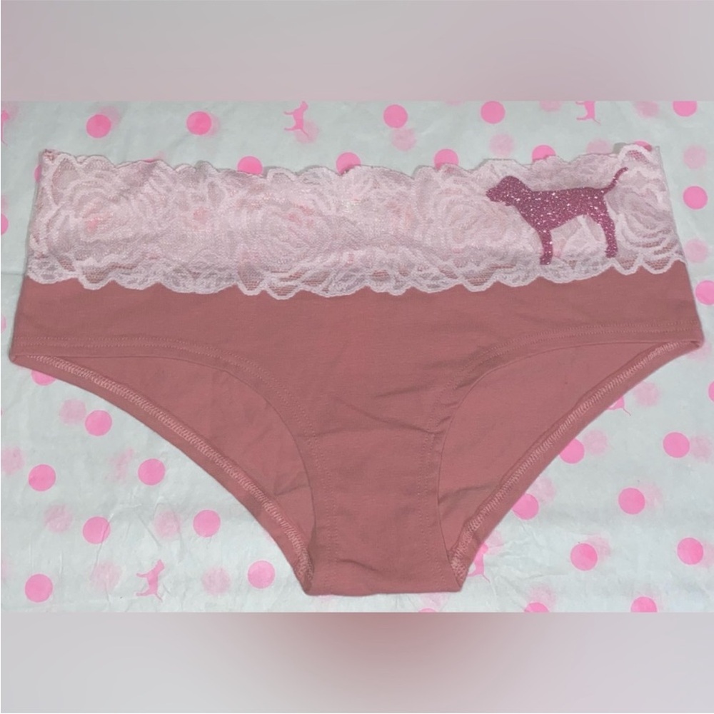 Victoria’s Secret PINK lace cotton panties PINK lace hipster bling glitter dog
